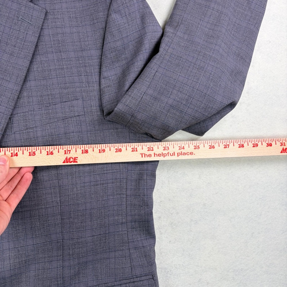 Jos A Bank Mens Gray Glen Plaid Blue Accent 2 Piece Pleated Suit 42R 36x30 - Picture 8 of 15